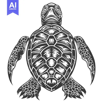 Premium design asset: Black and White Detailed Illustration of a Turtle