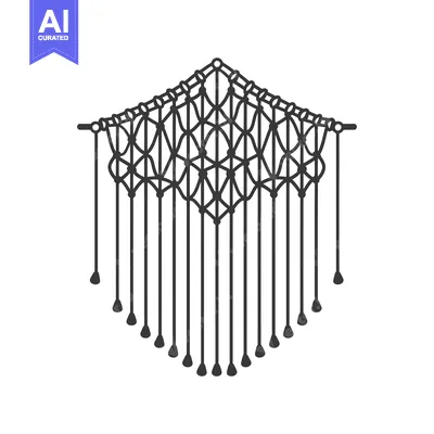 Aset desain premium: Black and White Diamond Shaped Macrame Wall Hanging with Tassels