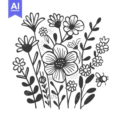 Aset premium populer: Black and White Doodle of a Field of Flowers