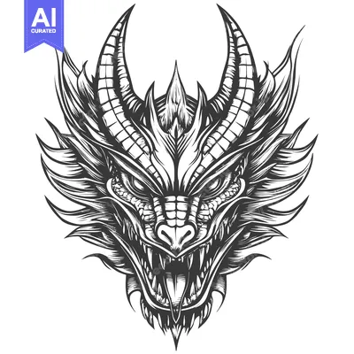 Aset premium populer: Black and White Dragon Head with Open Mouth and Sharp Teeth