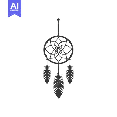 Aset desain premium: Black and White Dreamcatcher with Feathers