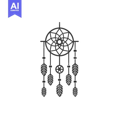Aset desain premium: Black and White Dreamcatcher with Feathers