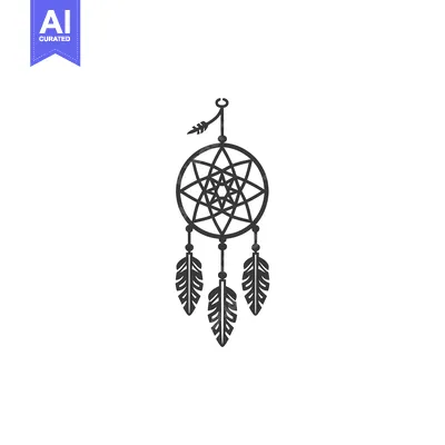 Aset desain premium: Black and White Dreamcatcher with Feathers