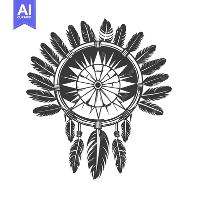 Premium design asset: Black and White Dreamcatcher with Feathers