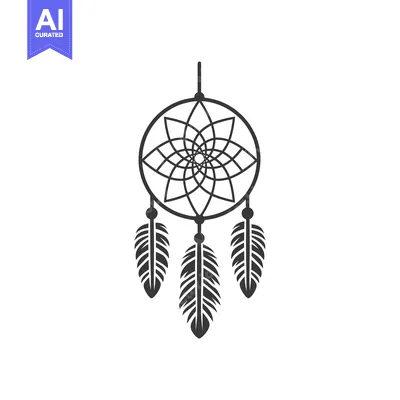 Aset desain premium: Black and White Dreamcatcher with Three Feathers