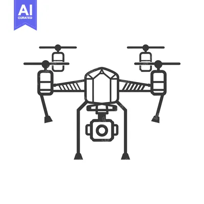 Black and White Drone with Camera and Four Propellers