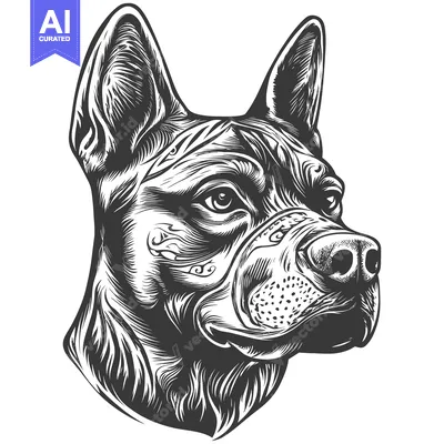 Premium design asset: Black and White Engraved Illustration of a Dog's Head