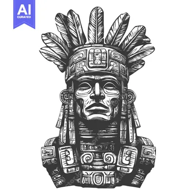 Popular premium asset: Black and White Engraving of a Mayan Head with Feathers