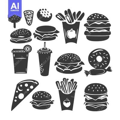 Black and White Fast Food Icon Set