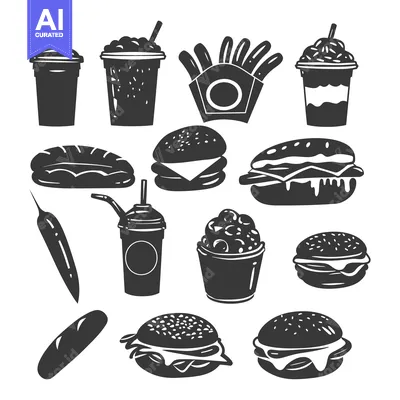 Premium design asset: Black and White Fast Food Icons Set
