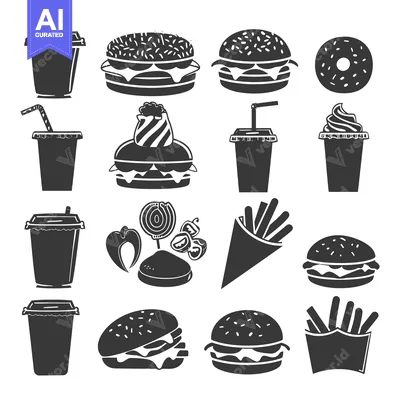 Aset premium populer: Black and White Fast Food Icons Set