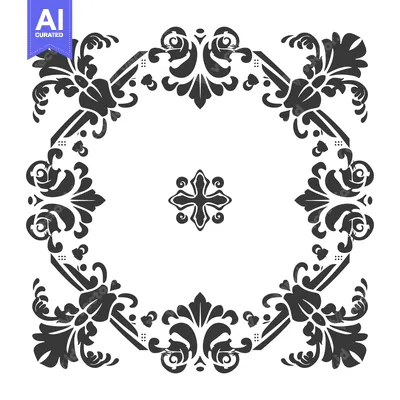 Aset desain premium: Black and White Floral Design Frame with Ornate Details