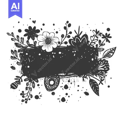 Premium design asset: Black and White Floral Design with a Blank Banner