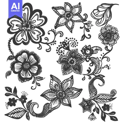 Aset premium populer: Black and White Floral Design with Intricate Details