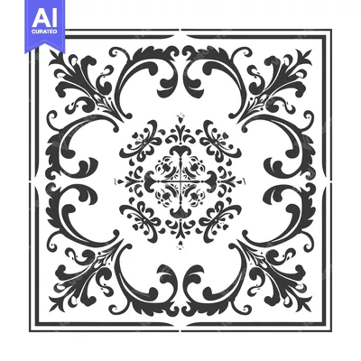 Premium design asset: Black and White Floral Design with Square Frame