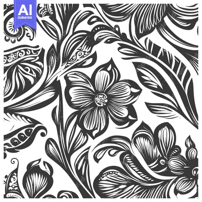 Aset premium populer: Black and White Floral Pattern with Intricate Details
