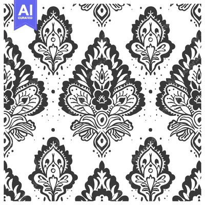 Aset premium populer: Black and White Floral Pattern with Repeating Motifs