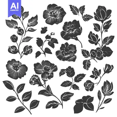 Popular premium asset: Black and White Floral Silhouettes