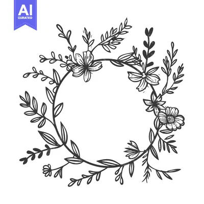 Popular premium asset: Black and White Floral Wreath with Delicate Flowers and Leaves