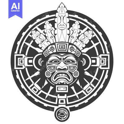 Aset premium populer: Black and White Geometric Aztec Mask with Feathers