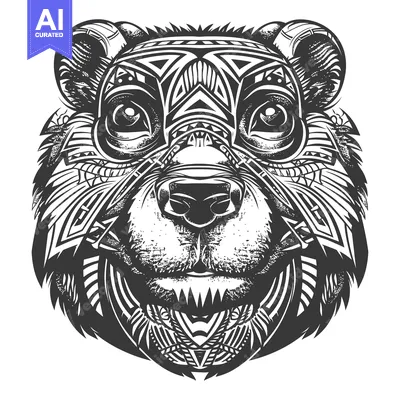 Aset premium populer: Black and White Geometric Bear Face Illustration