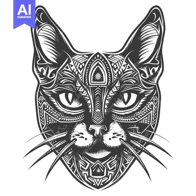 Aset desain premium: Black and White Geometric Cat Face Design