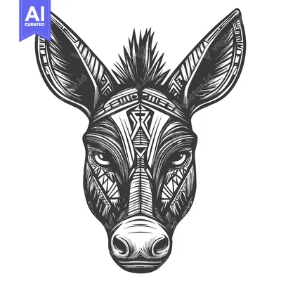 Aset desain premium: Black and White Geometric Donkey Head Illustration
