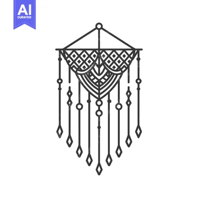 Aset premium populer: Black and White Geometric Dreamcatcher with Beads and Diamond Shapes