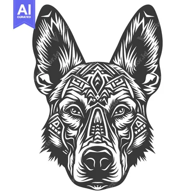Aset premium populer: Black and White Geometric German Shepherd Dog Head Illustration