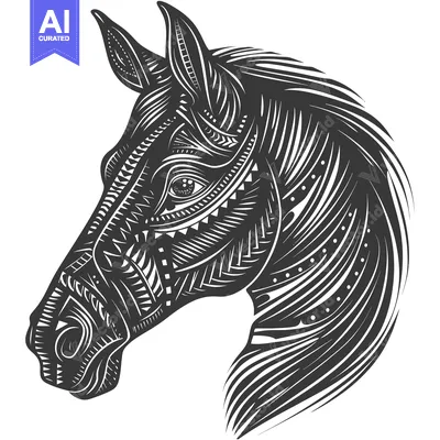 Premium design asset: Black and White Geometric Horse Head Illustration