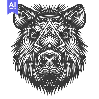 Premium design asset: Black and White Geometric Illustration of a Bear's Head