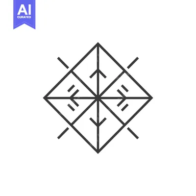 Aset desain premium: Black and White Geometric Square with Arrows Pointing in All Direction