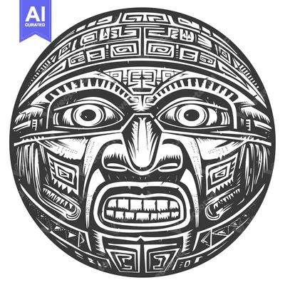 Black and White Geometric Tribal Mask with Fangs and Eyes