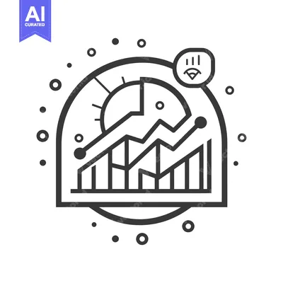 Aset desain premium: Black and White Graphic Design of a Graph with a Sun and a Smiling Fac
