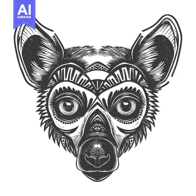 Aset premium populer: Black and White Graphic Illustration of an African Wild Dog's Head