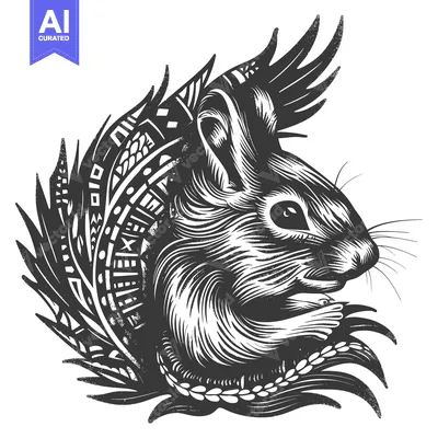 Black and White Graphic Illustration of a Squirrel with Detailed Patte