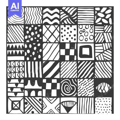 Aset premium populer: Black and White Hand-Drawn Abstract Geometric Pattern