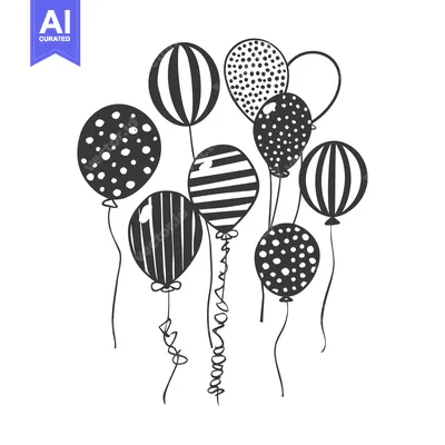 Premium design asset: Black and White Hand-Drawn Balloons with Different Patterns