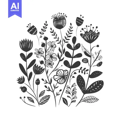 Aset premium populer: Black and White Hand-Drawn Floral Bouquet