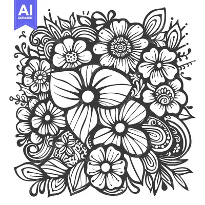 Premium design asset: Black and White Hand-Drawn Floral Design with Intricate Details