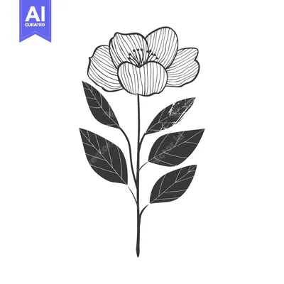 Aset desain premium: Black and White Hand-Drawn Floral Illustration