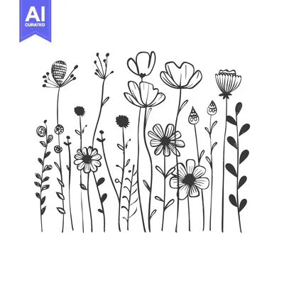 Premium design asset: Black and White Hand-Drawn Floral Illustration
