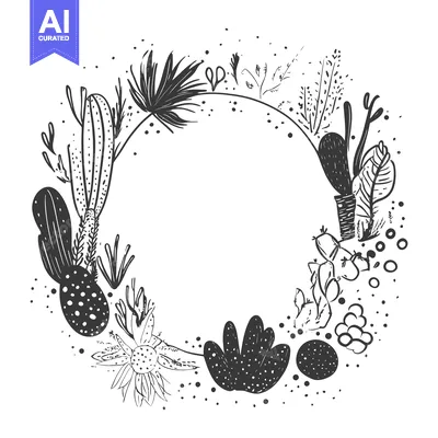 Popular premium asset: Black and White Hand-Drawn Floral Wreath with Cactus and Flower Elemen