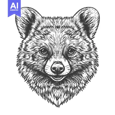 Aset desain premium: Black and White Hand Drawn Illustration of a Bear Cub's Face