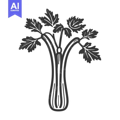 Aset premium populer: Black and White Hand-Drawn Illustration of a Celery Stalk