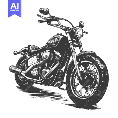 Aset premium populer: Black and White Hand-Drawn Illustration of a Chopper Motorcycle