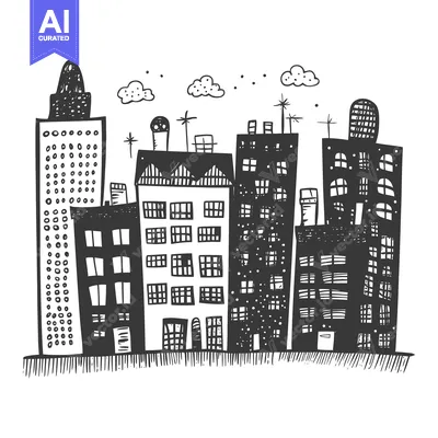 Popular premium asset: Black and White Hand-Drawn Illustration of a Cityscape