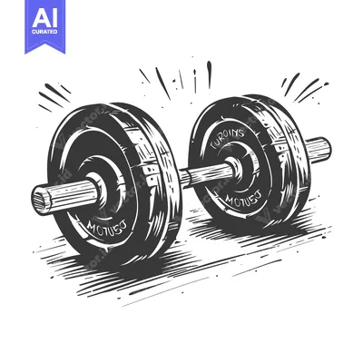 Aset desain premium: Black and White Hand-Drawn Illustration of a Dumbbell