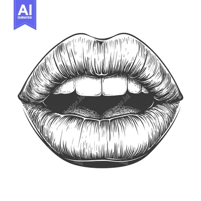 Popular premium asset: Black and White Hand-Drawn Illustration of a Mouth with Open Lips and