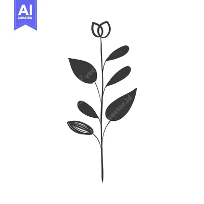 Premium design asset: Black and White Hand Drawn Illustration of a Single Flower with Stem a